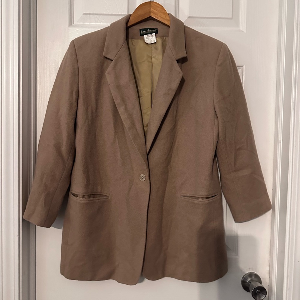 Harve Benard Wool Cashmere Blend Blazer Camel Tan‎ Single Button Jacket Size 14